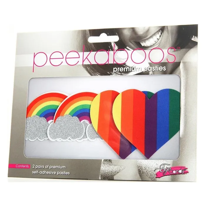 Peekaboo Pasties Vibrators Pride Glitter Rainbows and Hearts Pasties RainbowGlitter