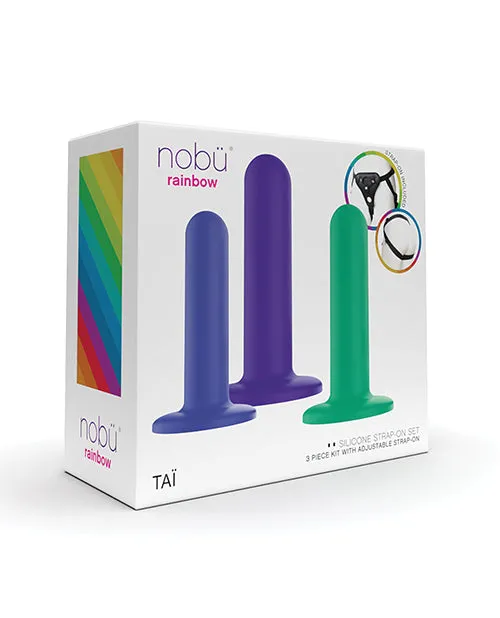 Bodispa INC Female Sex Toys Nobu Tai Silicone Dildo Set wAdjustable Strap On 3 Piece Kit Assorted Colors