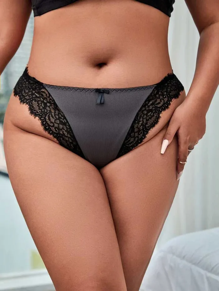 Plus rib lace bow front panties Up4Drea Couples