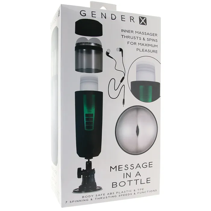 Anal Nalpac Gender X Message In A Bottle Rechargeable Thrusting Spinning Stroker with Suction Cup Base Black