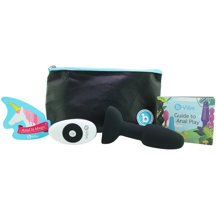 bVibe Rimming Petite Rechargeable RemoteControlled Vibrating Silicone Anal Plug with Rotating Beads Black Nalpac Male Sex Toys