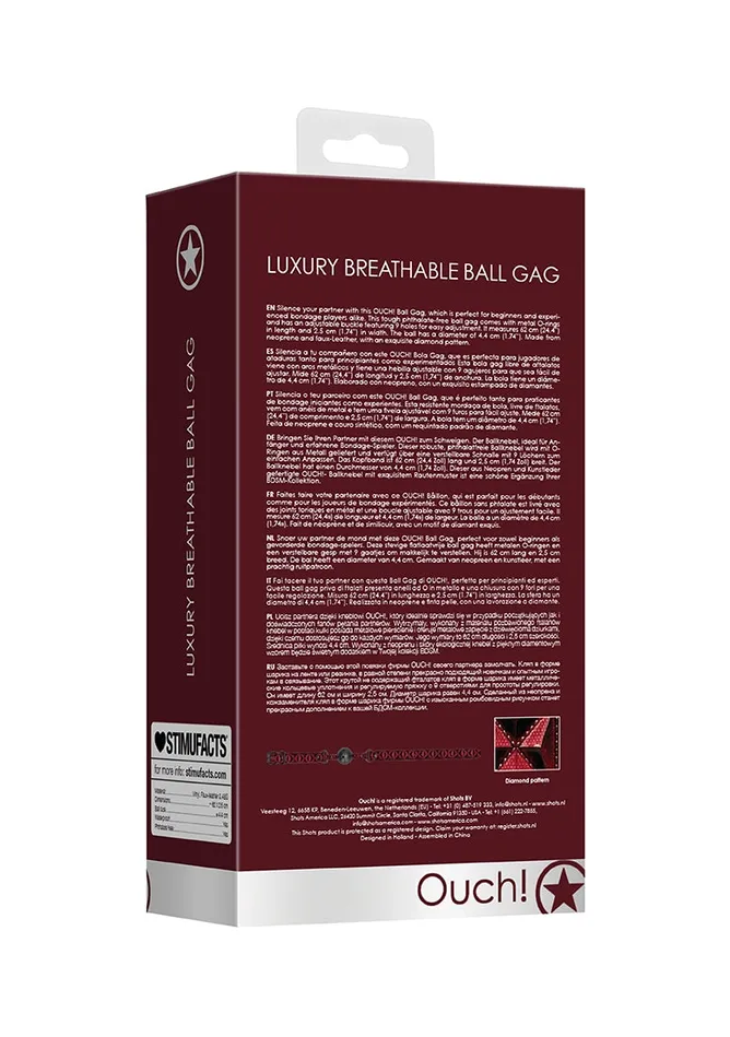 Male Sex Toys Shots America Breathable Luxury Ball Gag Burgundy