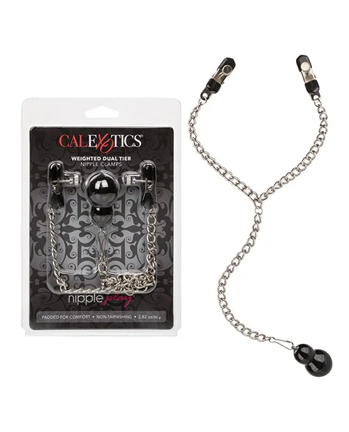Cal Exotics Female Sex Toys Nipple Play Weighted Dual Tier Nipple Clamps Silver