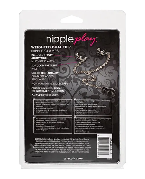 Cal Exotics Female Sex Toys Nipple Play Weighted Dual Tier Nipple Clamps Silver