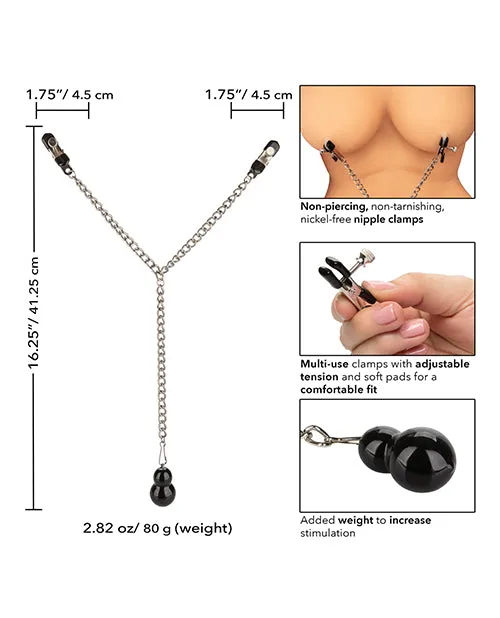 Cal Exotics Female Sex Toys Nipple Play Weighted Dual Tier Nipple Clamps Silver