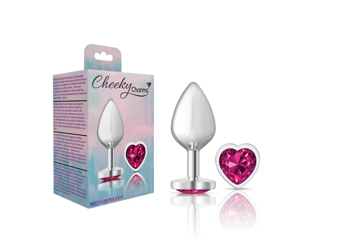 Cheeky CharmsSilver Metal Butt Plug HeartBright PinkMedium Viben Anal