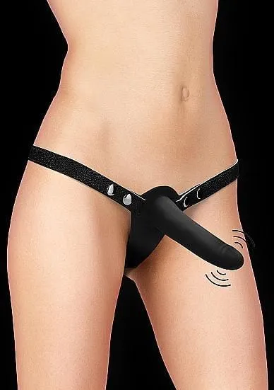 Female Sex Toys entrenue Ouch Double Vibrating Silicone StrapOn Adjustable Black Shots