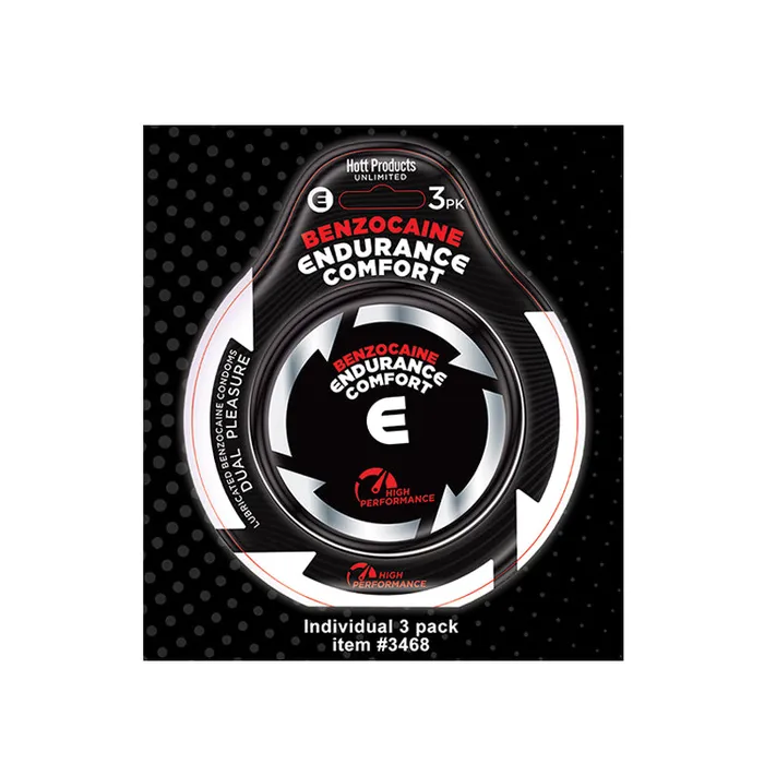 Hott Products Unlimi Vibrators Endurance Comfort Benzocaine Condoms 3Pk