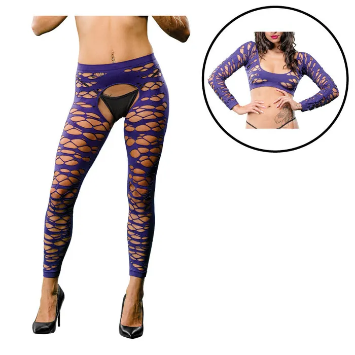ILanco Knitting Beverly Hills Naughty Girls Female Sex Toys Violet Crotchless Legging Side Strap ILanco Knitting Beverly Hills Naughty Girls Female Sex Toys Violet Crotchless Legging Side Strap