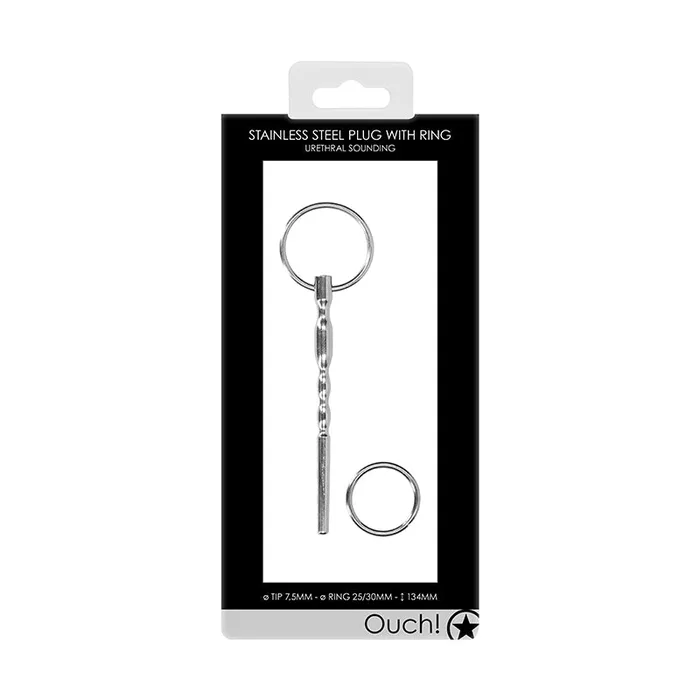 Male Sex Toys Shots America LLC Ouch Urethral Snd Mtl Plug Wring 75Mm