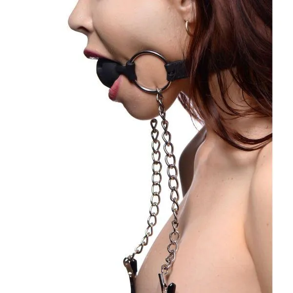 Master Series Male Sex Toys Hinder Breathable Silicone Ball Gag with Nipple Clamps Master Series Male Sex Toys Hinder Breathable Silicone Ball Gag with Nipple Clamps