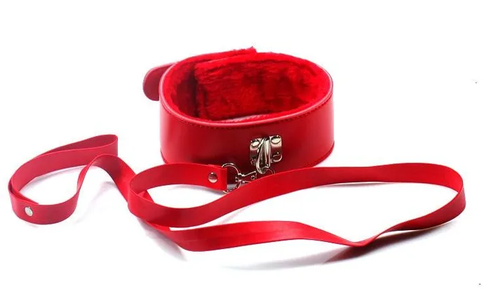 Vibrators Collars Leashes Bdsm Plush Adjustable Collar Leash Purple Black Red Bondage Restraints Kink House of Dasein