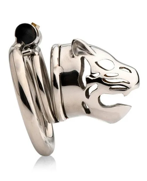 XR Brands Male Sex Toys Master Series Caged Cougar Stainless Steel Locking Chastity Cage Silver
