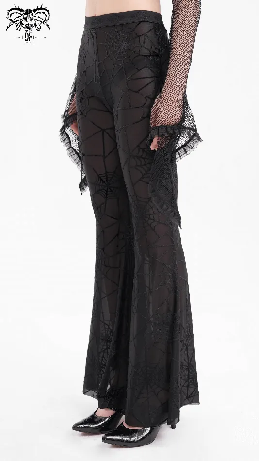 Anal EVEs SECRETS Sheer Black Flare Pants featuring a Spiderweb Design