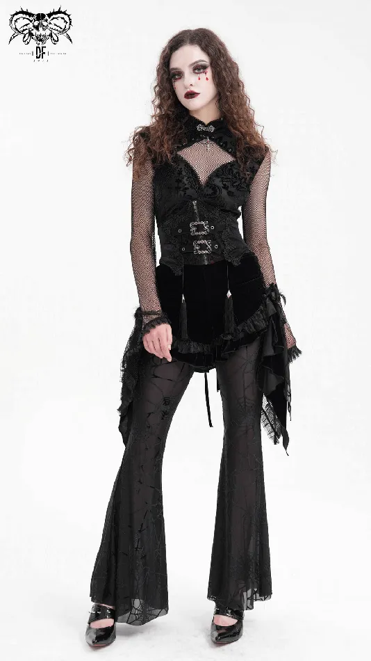 Anal EVEs SECRETS Sheer Black Flare Pants featuring a Spiderweb Design