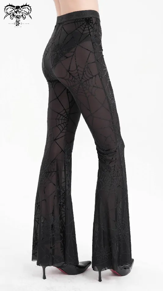 Anal EVEs SECRETS Sheer Black Flare Pants featuring a Spiderweb Design