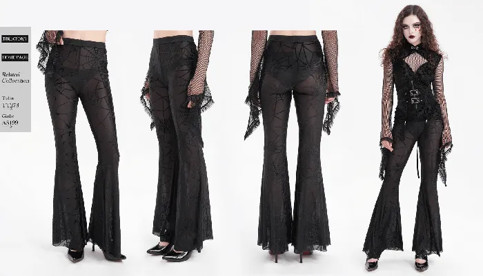 Anal EVEs SECRETS Sheer Black Flare Pants featuring a Spiderweb Design