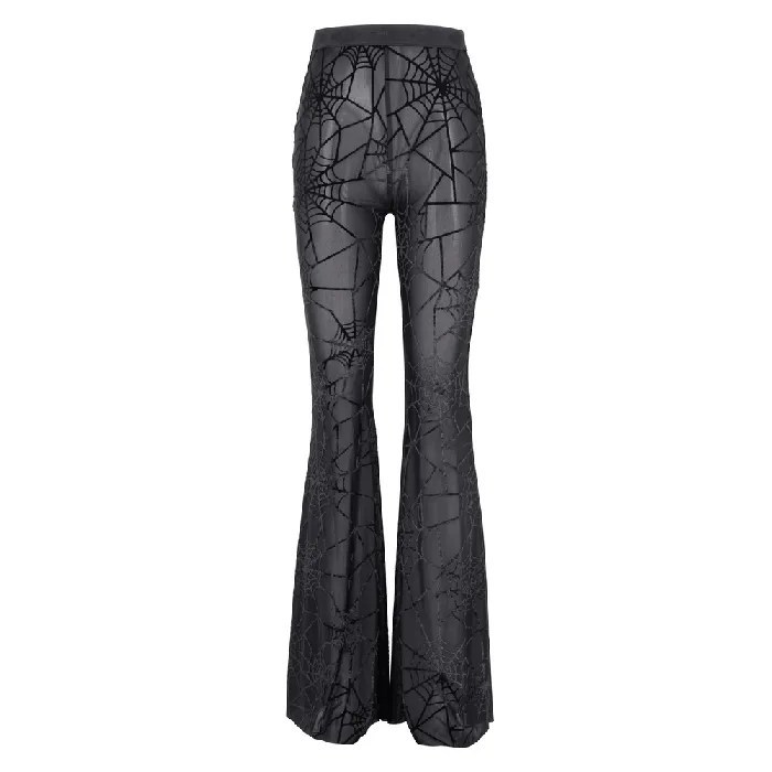 Anal EVEs SECRETS Sheer Black Flare Pants featuring a Spiderweb Design
