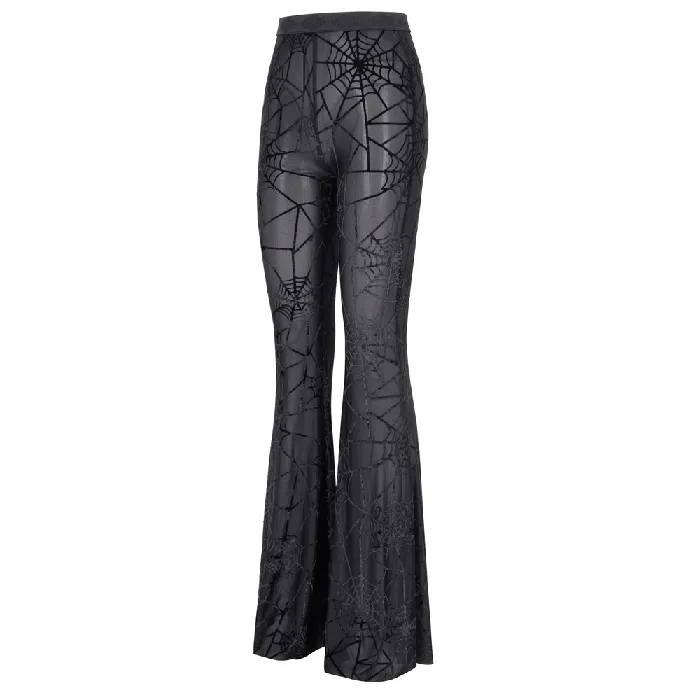 Anal EVEs SECRETS Sheer Black Flare Pants featuring a Spiderweb Design