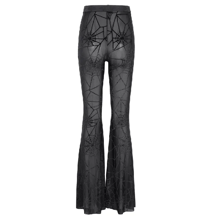 Anal EVEs SECRETS Sheer Black Flare Pants featuring a Spiderweb Design