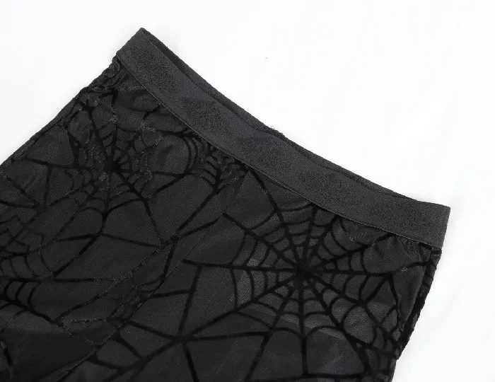 Anal EVEs SECRETS Sheer Black Flare Pants featuring a Spiderweb Design