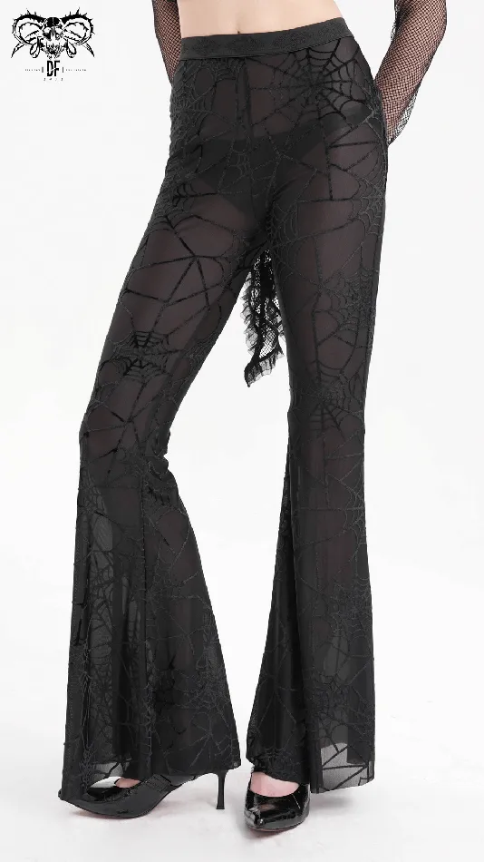 Anal EVEs SECRETS Sheer Black Flare Pants featuring a Spiderweb Design