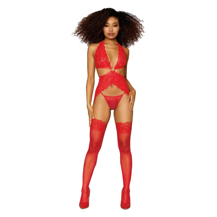 Dreamgirl Vibrators Garter Slip and GString One Size Lipstick Red