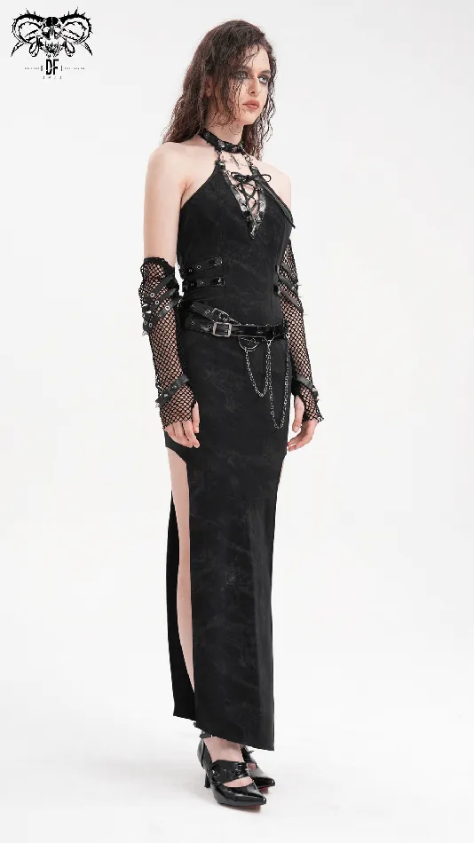 EVEs SECRETS Anal Edgy Black Halter Dress with Chains and Buckles
