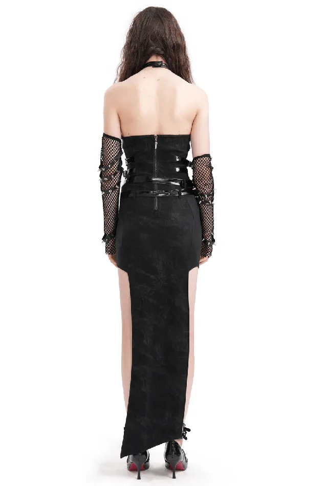 EVEs SECRETS Anal Edgy Black Halter Dress with Chains and Buckles