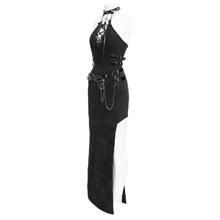 EVEs SECRETS Anal Edgy Black Halter Dress with Chains and Buckles