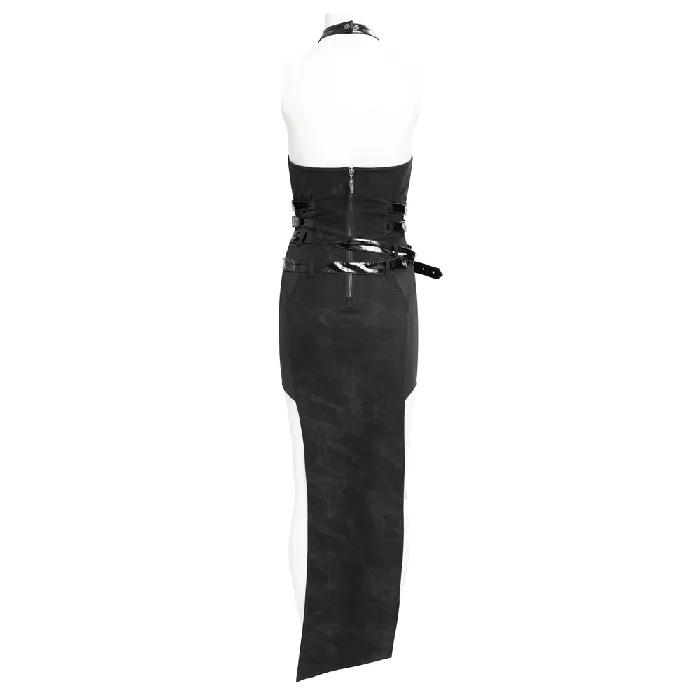 EVEs SECRETS Anal Edgy Black Halter Dress with Chains and Buckles