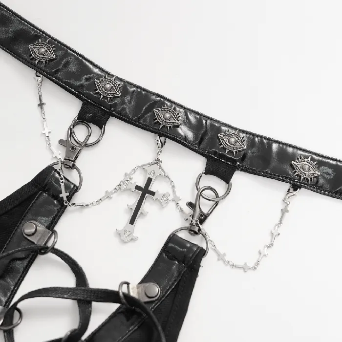 EVEs SECRETS Anal Edgy Black Halter Dress with Chains and Buckles