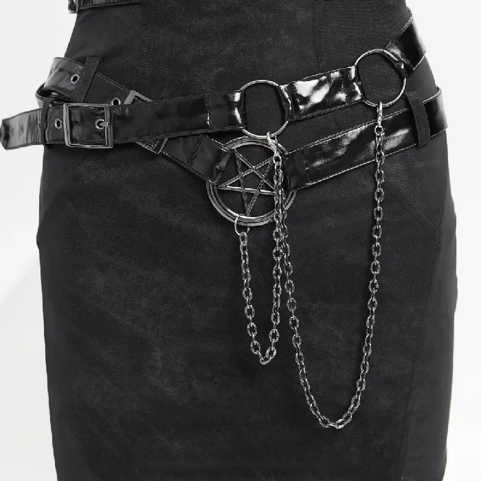 EVEs SECRETS Anal Edgy Black Halter Dress with Chains and Buckles