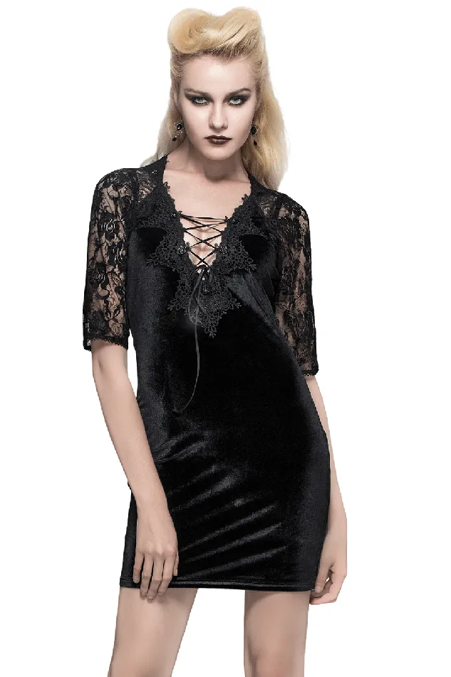 EVEs SECRETS Female Sex Toys Sexy Trendy Lace Mini Dress with Short Sleeves