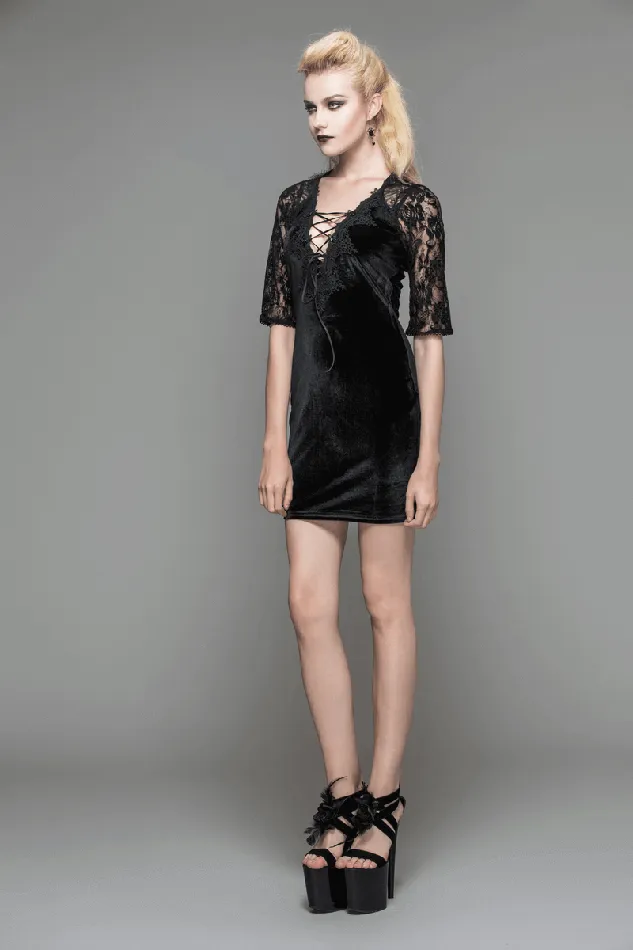 EVEs SECRETS Female Sex Toys Sexy Trendy Lace Mini Dress with Short Sleeves