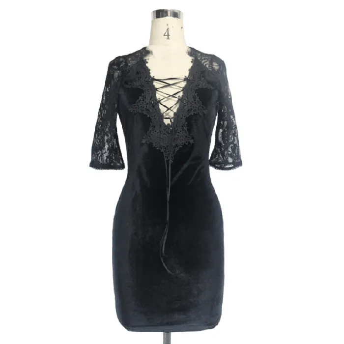 EVEs SECRETS Female Sex Toys Sexy Trendy Lace Mini Dress with Short Sleeves