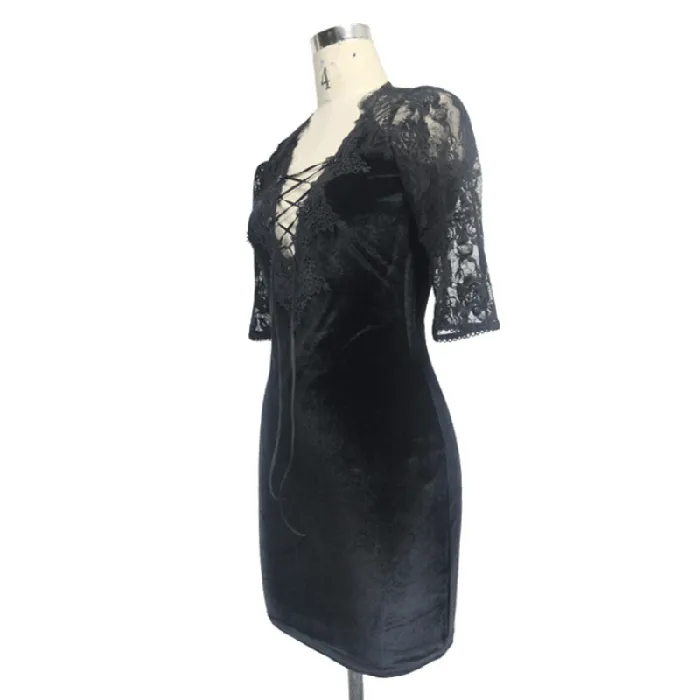 EVEs SECRETS Female Sex Toys Sexy Trendy Lace Mini Dress with Short Sleeves