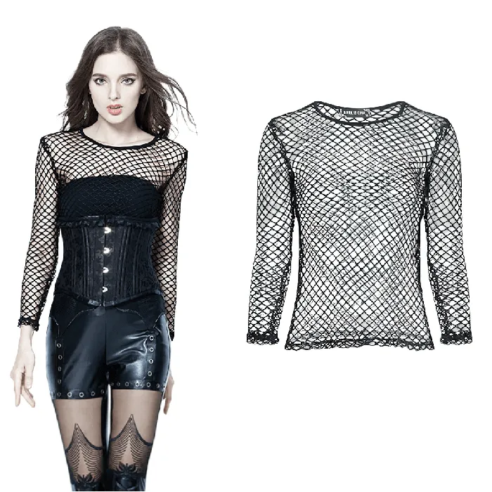 EVEs SECRETS Male Sex Toys Gothic Sheer LongSleeve Mesh Top for Women Edgy Fashion