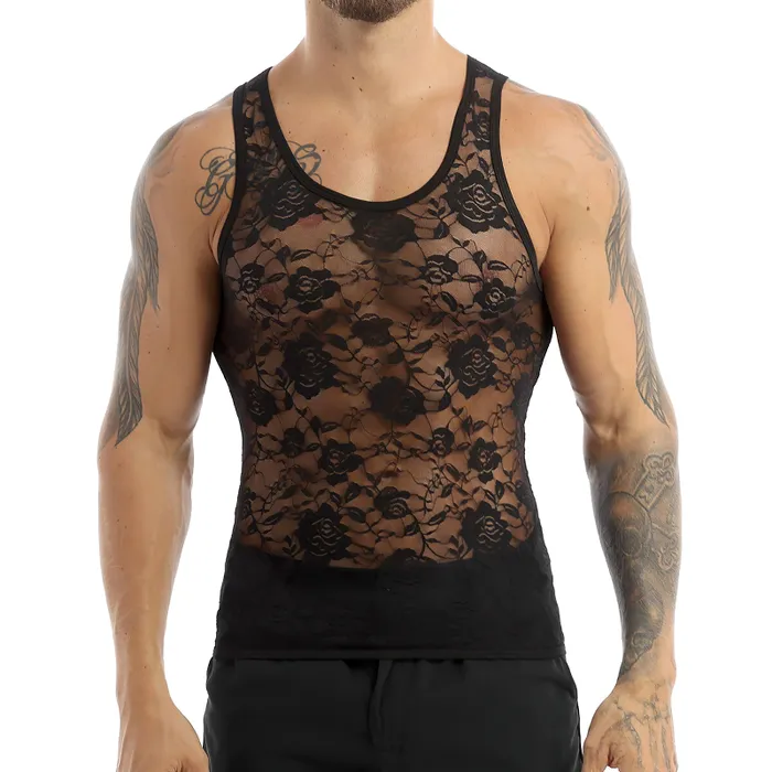 EVEs SECRETS Male Sex Toys Mens SeeThrough Sheer Lingerie Sexy Lace Fitted Tank Top Male Erotic Outfits EVEs SECRETS Male Sex Toys Mens SeeThrough Sheer Lingerie Sexy Lace Fitted Tank Top Male Erotic Outfits