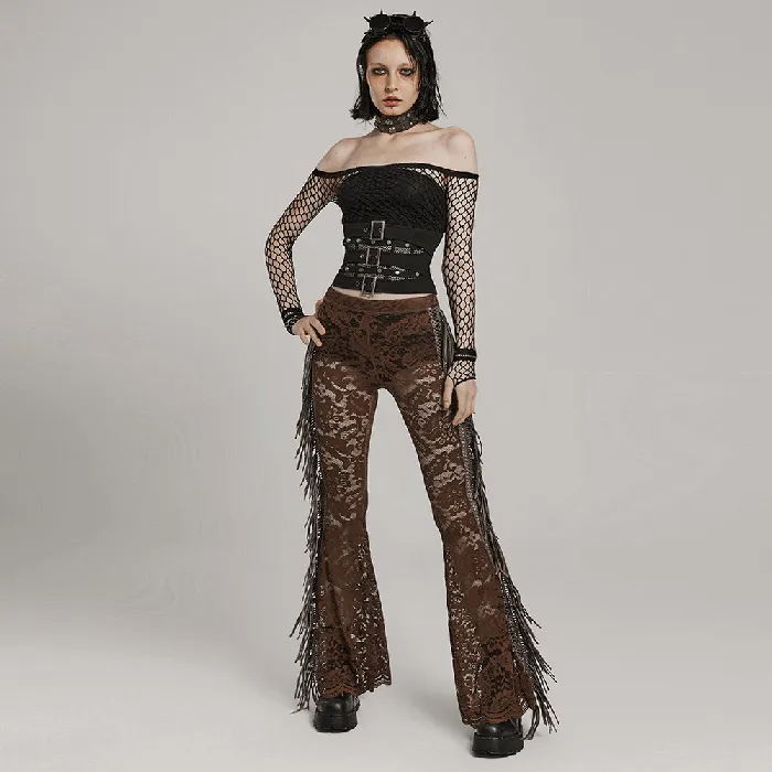 EVEs SECRETS Stylish Brown Fringe Lace Pants with a Gothic Twist Female Sex Toys