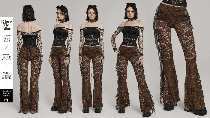 EVEs SECRETS Stylish Brown Fringe Lace Pants with a Gothic Twist Female Sex Toys