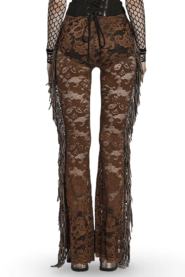 EVEs SECRETS Stylish Brown Fringe Lace Pants with a Gothic Twist Female Sex Toys