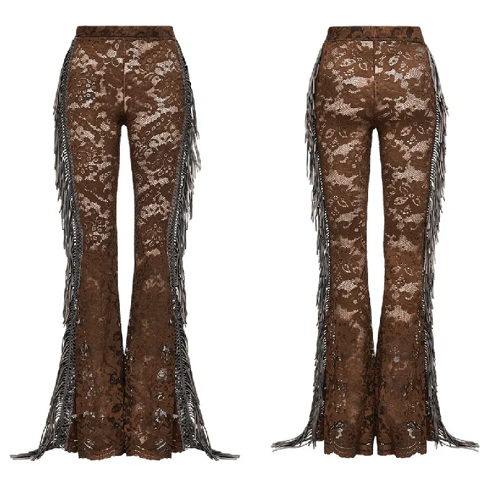 EVEs SECRETS Stylish Brown Fringe Lace Pants with a Gothic Twist Female Sex Toys