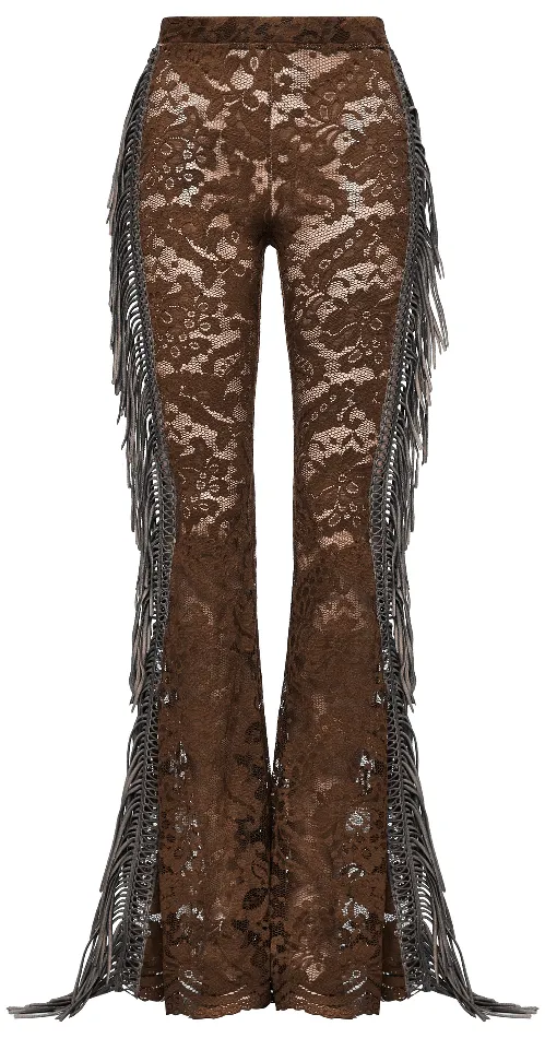 EVEs SECRETS Stylish Brown Fringe Lace Pants with a Gothic Twist Female Sex Toys