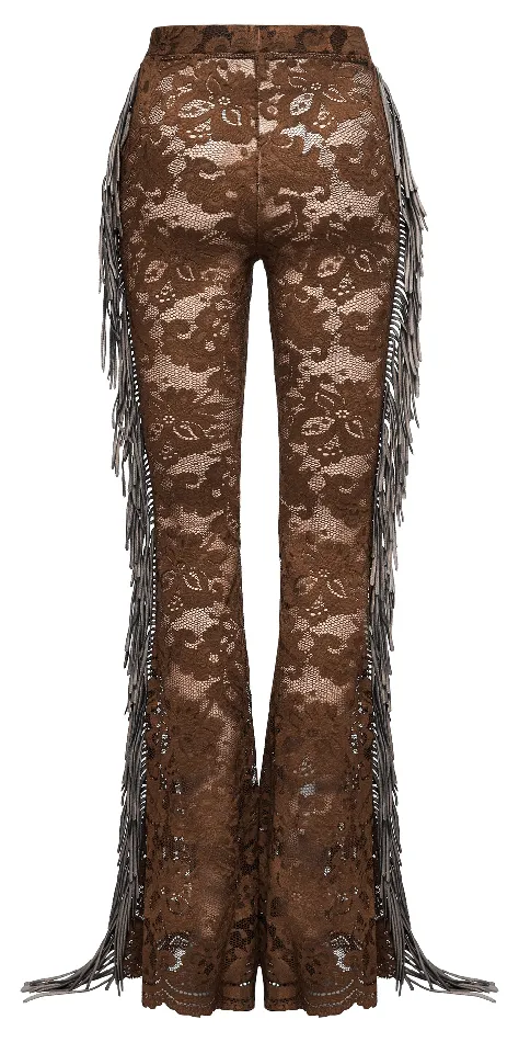 EVEs SECRETS Stylish Brown Fringe Lace Pants with a Gothic Twist Female Sex Toys