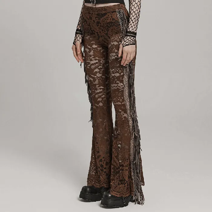 EVEs SECRETS Stylish Brown Fringe Lace Pants with a Gothic Twist Female Sex Toys