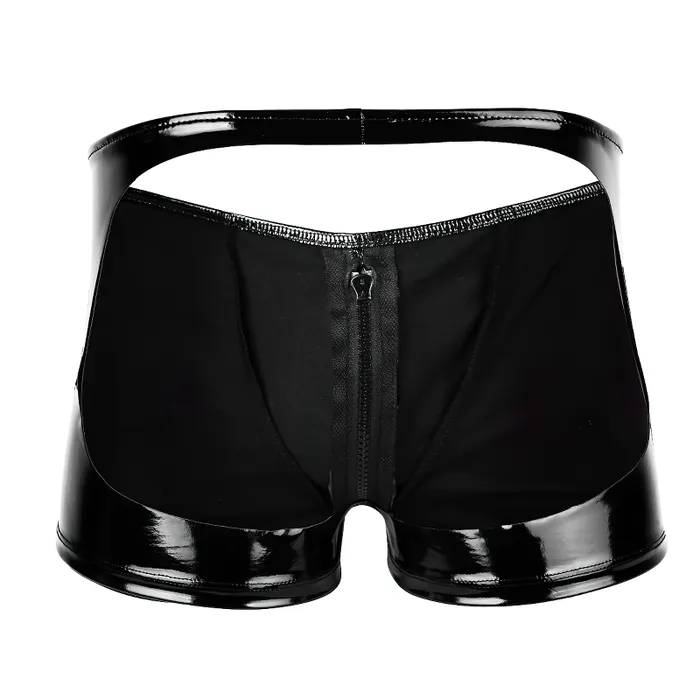 Female Sex Toys EVEs SECRETS Mens Shiny Metallic Zipper Panties Bulge Pouch Open Butt Boxer Underwear Shorts