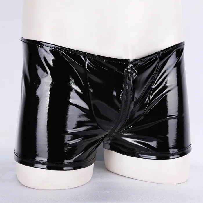 Female Sex Toys EVEs SECRETS Mens Shiny Metallic Zipper Panties Bulge Pouch Open Butt Boxer Underwear Shorts