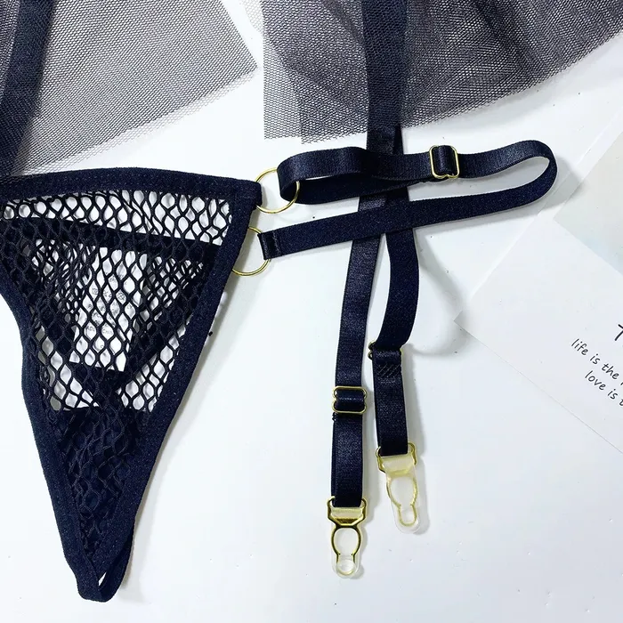 Female Sex Toys EVEs SECRETS Womens Luxury Lace and Ruffled Set 3Piece Erotic Lingerie of Sexy Bra panty Garter Belt