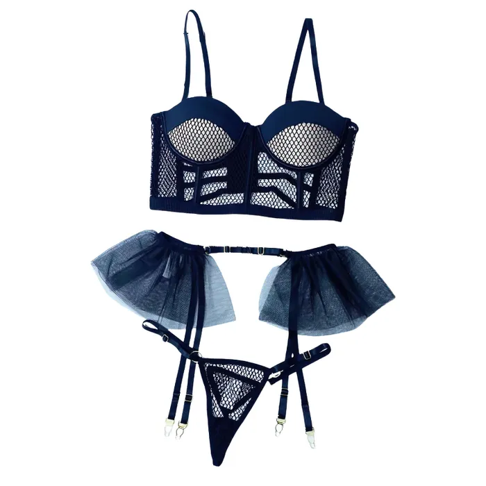 Female Sex Toys EVEs SECRETS Womens Luxury Lace and Ruffled Set 3Piece Erotic Lingerie of Sexy Bra panty Garter Belt